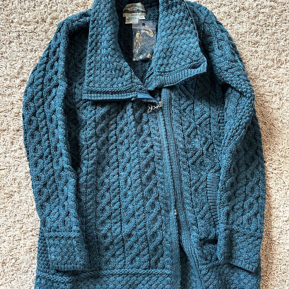 Aran Crafts Teal Cable Knit Sweater